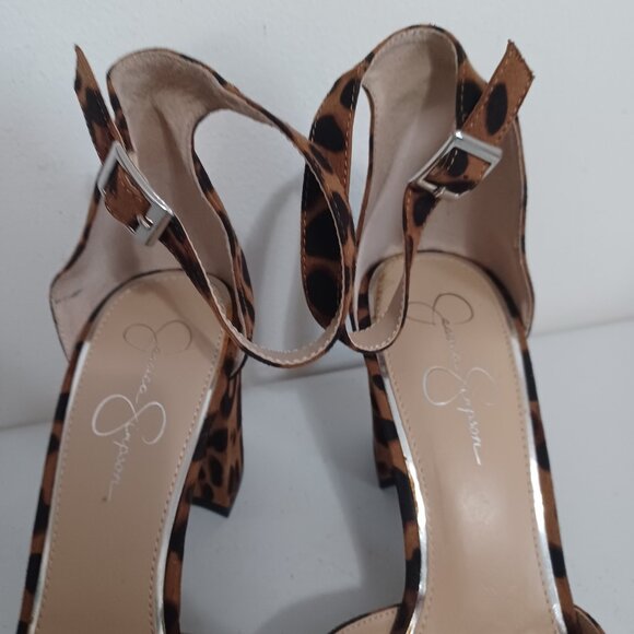 Jessica Simpson Platform Womens Heels Animal Fur Peep toe Ankle Strap Size 12 - Picture 6 of 7